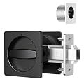 AST Square Pocket Door Lock with Edge Pull, Sturdy Privacy Bifold and Cavity Sliding Door Lock with Flush Pull, Replacement Hardware with Latch, Made of Zinc Alloy, Matte Black