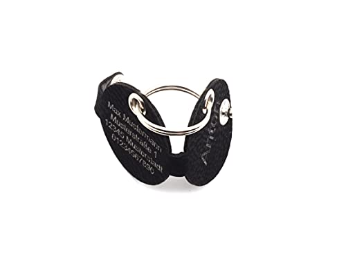 CopterFarm Hundemarkentasche für Hunde am Halsband | mit Gravur, Druckknopf | Kunstleder, Echtleder | Hundemarke | individuell beidseitig graviert (Schwarz, Rund)