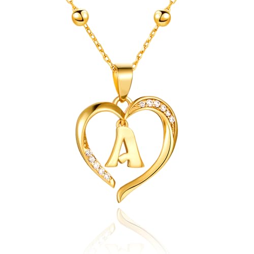 Cicy Bell Womens Heart Initial Necklace for Women 18k Gold Plated Shell Personalized Letter Pendant Necklace 17.7'' with 2'' Extender