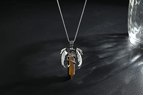 Xiannvxi Vintage Tiger Eye Crystal Healing Stone Necklace For Men Women Dragon Necklace Cool Simple Retro Natural Reiki Spirtural Witch Gemstone Pendant Jewelry #TOP1