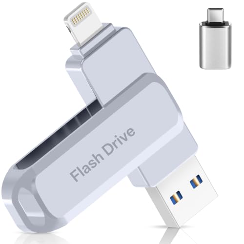 MFi Certified 512GB Flash Drive Photo Stick for iPhone, External Memory Photo Keeper Storage for Data Saver/Backup/Transfer Files/Picture/Video/iPhone/iPad/iOS/Android/PC (Gray)Available Space: ~484GB