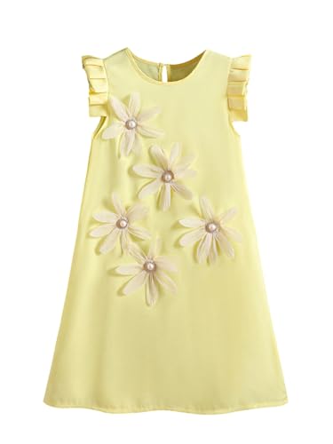WDIRARA Girl's 3D Floral Dress Summer Ruffle Trim Sleeveless A Line Short Dresses