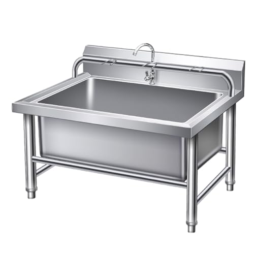 GOCHUSX Stainless Steel Mop Sink, Commercial Mop Sink with Adjustable Leveling Feet, Freestanding Wash Station for Outdoor Balcony Bathroom Kitchen Restaurant(60x60x55cm)