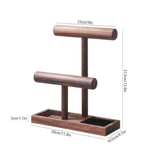 Image of ByKen Necklace Holder,Bracelet Holder,Jewelry Organizer Stand with Earrings Rings Tray,Jewelry Holder for Scrunchie Watches (Wood)