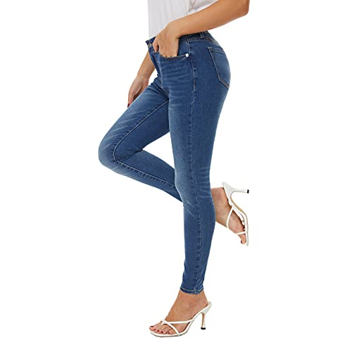 LOUEERA Women’s Mid Rise Skinny Jeans, Stretchy Shaping Leg Jean, Curvy Slim Fit Elastic Waist Denim Pants2