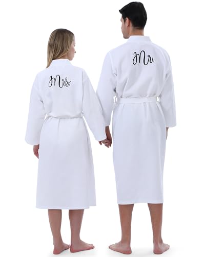 Jecery 2 Pack His and Hers Robes Gifts Cotton Waffle Kimono Embroidered Matching Robes Party Anniversary Wedding