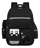 Mochila Escolar Infantil Masculina Impermeável 45cm – Leve, Ergonômica, Resistente, com Vários Compartimentos e Faixa Refletiva para Meninos e Meninas (Preto)