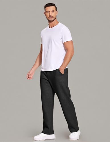 Image of Deyeek Men's Fleece Lined Sweatpants Open Bottom Straight Leg Sweat Pants for Mens Loose Fit Joggers Sweatpants with Pockets