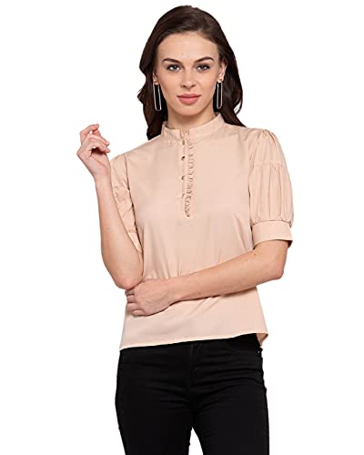 Image of Style Quotient Womens Black Solid Puff Sleeves Regular Top