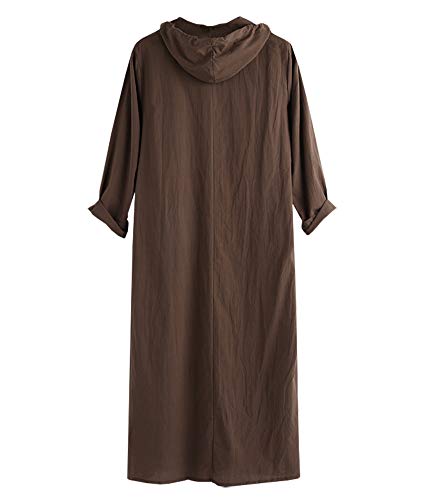 Kedera Mens Kaftan Hooded Robe Cotton Casual Loungewear Button Long Night Gown Shirt Thobe3