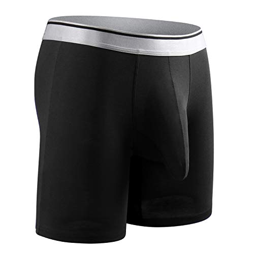 Ouruikia Men's Underwear Cotton Boxer Briefs Long Leg Boxer Brief Shorts No Ride Up Boxers with Separate Pouch