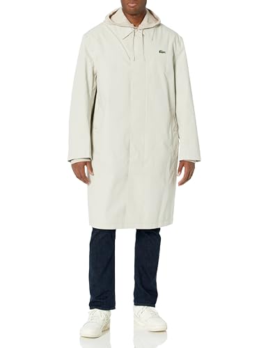 Lacoste Men's Long Sleeve Front Pocket Trench Coat, Hammam, Medium/Large