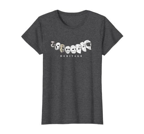 Ice Hockey Goalie Evolution Vintage to Modern Masks T-Shirt, Women, Dark Heather Grey, Medium
