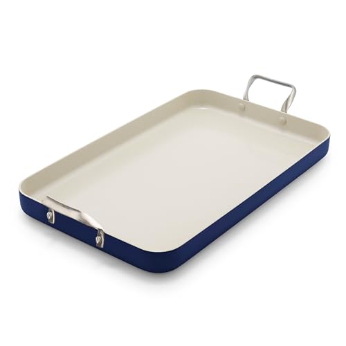 GreenPan 18' x 11' Double Burner Griddle Pan, Hard Anodized Healthy Ceramic Nonstick PFAS-Free, Stainless Steel Handles, Stovetop Cooking, Dishwasher Safe, Oven & Broiler Safe Cookware, Oxford Blue