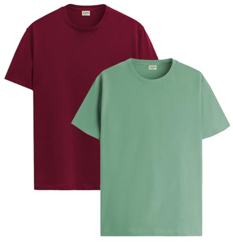 Image of ADRO Men's Cotton Regular Fit Combo Plain Solid T-Shirt Pack of 2