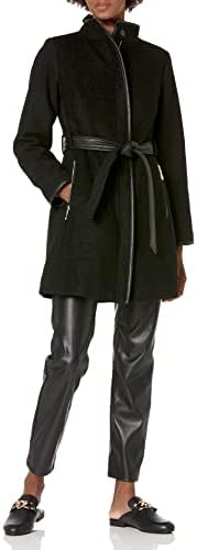 Vince Camuto Women's Mixed Fabric Wool Coat, Solid Black, S
