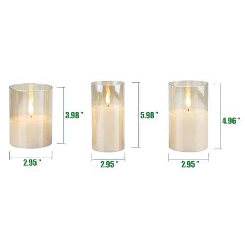 Image of Stonebriar Set of 3 LED Pillar in Amber Luster Glass Hurricane
