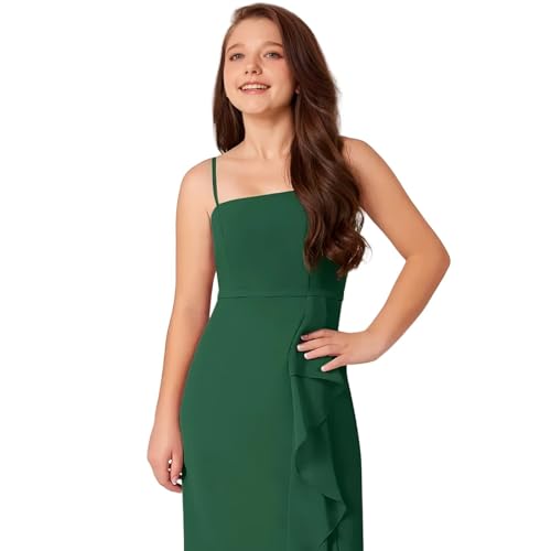 Spaghetti Strap Junior Bridesmaid Dresses for Girls Chiffon Ruffle Formal Party Flower Girl Dress with Slit4