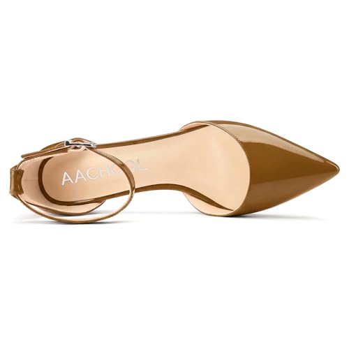 Image of Aachcol Women Kitten Low Heel Ankle Strap Pumps Pointed Toe Sandals Dress Shoes Party Office Wedding 1.5 Inch