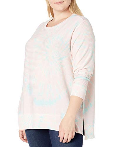 Jessica Simpson Women's Plus Size Sky Side Slit Easy Knit Top, Spin Wheel Print, 1X #TOP29