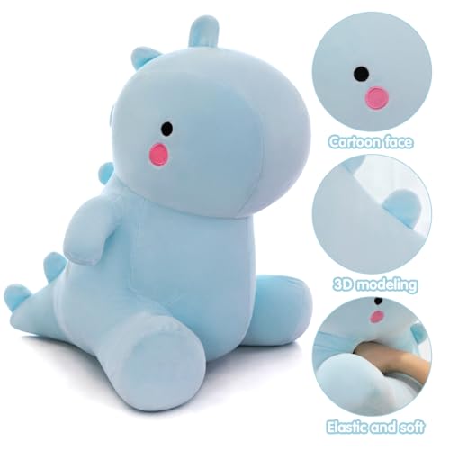 Zaloife Kuscheltier Dinosaurier Blau, Plüschtier Dino 25 cm, Stofftier Dinosaurier, Plüsch Dino Kissen Puppe Geschenk für Fans Kinder