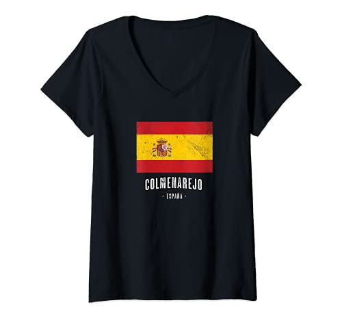 Mujer Colmenarejo España | Souvenir - Ciudad - Bandera - Camiseta Cuello V