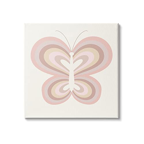 Stupell Industries Kids' Pink Butterfly Illustration Striped Rainbow Wings Canvas Wall Art, 36 x 36, Off- White