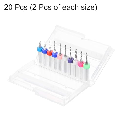 QUARKZMAN 2 Set (20 Stück) PCB Bohrersatz 1/8 Schaft 0,5mm-2,2mm, Wolframkarbid Mikro Spiralbohrer Werkzeuge Für Leiterplatten Schmuck Plastik Holz Weichmetall