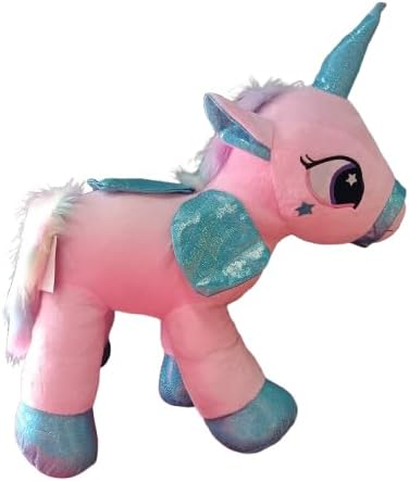 Giant Plush Unicorn Toy,Large Pink with Blue Accents, Soft Stuffed Animal, Sparkly Horn and Hooves