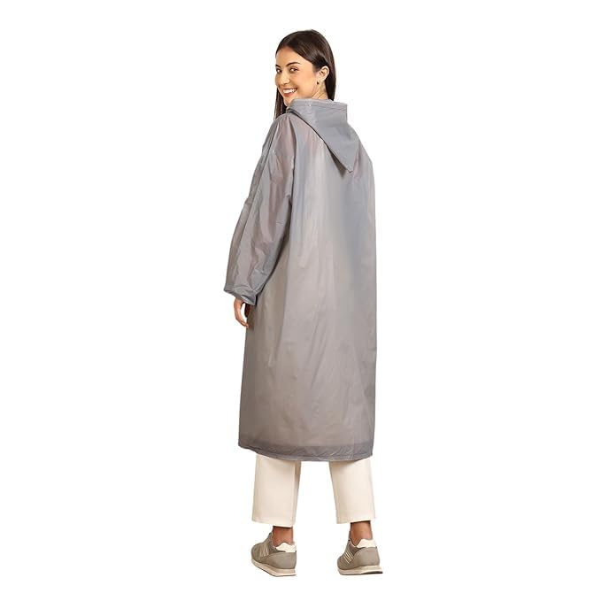 Image of Samfor Eco-Friendly EVA Poncho Raincoat for Men & Women, Lightweight Waterproof Coat with Hood, Adjustable Drawstring, Button Closure Reusable & Durable Outdoor Rainwear (Multi Colour, Free Size)