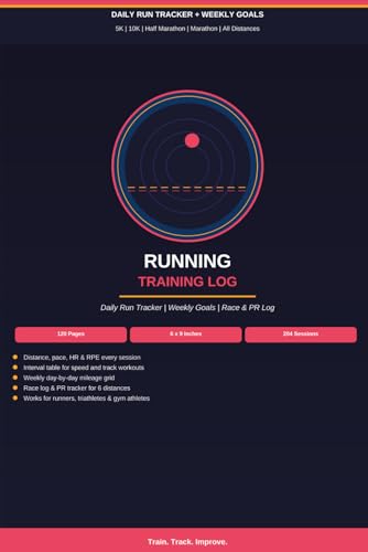Running & Workout Training Log Book: Daily Run Tracker with Pace, Heart Rate & Interval Log: Fitness Training Journal with Weekly Summaries, Race ... Log for 5K, 10K, Half Marathon and Marathon