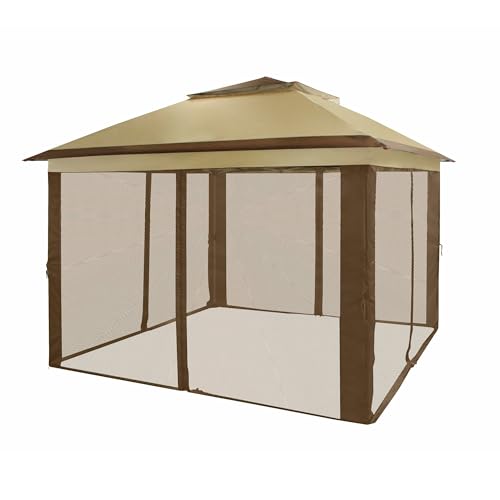 CROWN SHADES 11x11 Pop Up Gazebo, Patented One Push Outoor Canopy Tent with Wheeled STO-N-GO Cover Bag, Pop Up Canopy with Netting for Patio, Backyard (11x11, Beige & Coffee) - Image 5