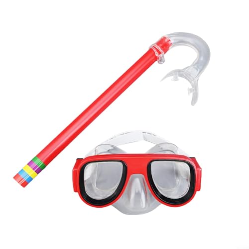 Cómodo juego de esnórquel para niños con gafas de buceo antiniebla y manguera de fácil conexión para deportes acuáticos (rojo)