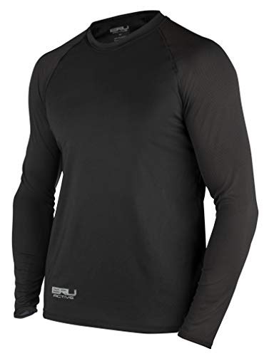BRU Active Premium Long Sleeve Sun Protection Shirt Men - UPF 50+ Rashguard (Black Long, XXL)