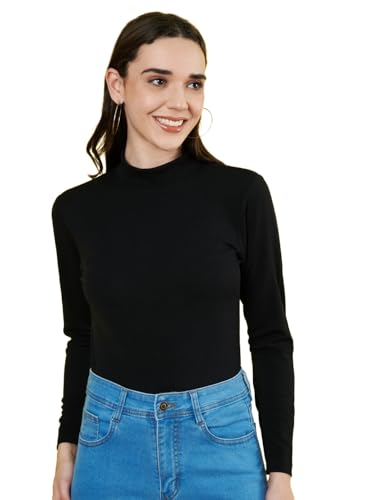 Image of Istyle Can Solid HIgh Neck Full Sleeve Stretchable Slim Fit Top for Women | Tops for Women | high Neck top for Women | Winter Tops for Women