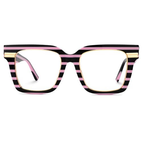 Image of Zeelool Personality Fit Glasses Frame for Women, Square Acetate Eyeglasses Eyewear with Clear Lenses Taylor ZJGX799757-03, Black /Pink