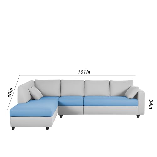 Image of Florian LHS 6 Seater L Shape Sofa Set for Living Room (Turquise Grey Fabric) Premium Fabric Sofa