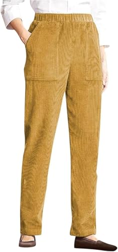 LOVESHOOT Earthy Yellow M Corduroy Pants for Women Elastic High
