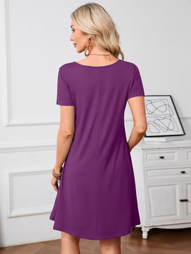 Image of Heymoments Summer Dresses for Women Short Sleeve V Neck Swing Sundress Casual A-Line Flowy Dress with Pockets S-2XL