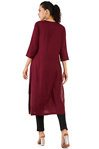 Image of Soch Women Maroon Rayon Embroidered Kurta