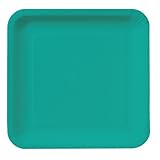 Creative Converting Touch of Color 18 Count Square Paper Dinner Plates, Tropical Teal