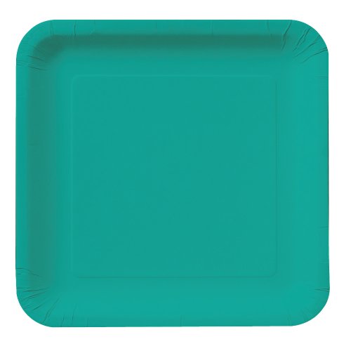 Creative Converting Touch of Color 18 Count Square Paper Dinner Plates, Tropical Teal