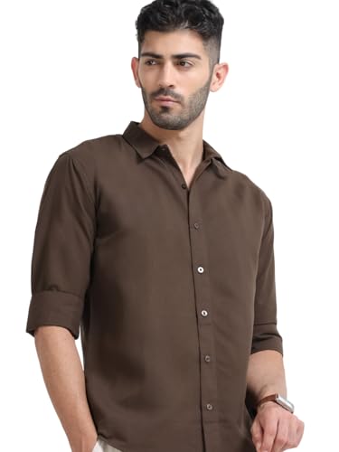 Image of Men's Solid Casual Shirt, Cotton Blend, Regular Fit, Spread Collar, Full Sleeve, Button Closure Perfect for Casual & Office Wear