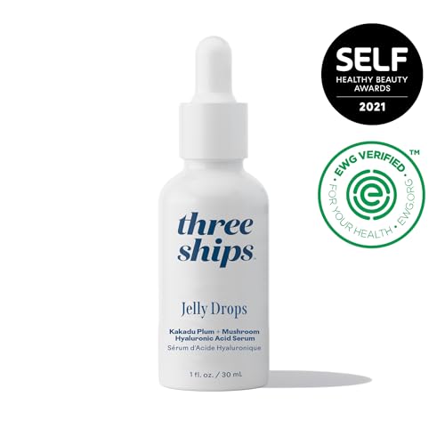 Three Ships - Jelly Drops Kakadu Plum + Mushroom Hyaluronic Acid Serum | Hydrate, Replenish, Plump Skin | Cruelty-Free, Vegan, Paraben-Free, Sensitive Skin Safe (1 fl oz | 30 mL)