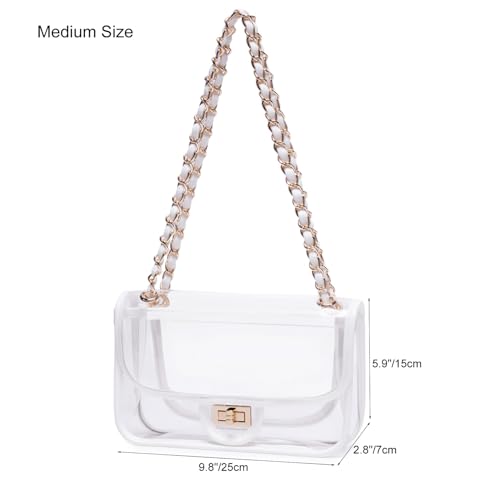 Image of Womens PVC Clear Purse Handbag with Chain Stadium Approved Clear Bag See Through Bag for Working and Concert
