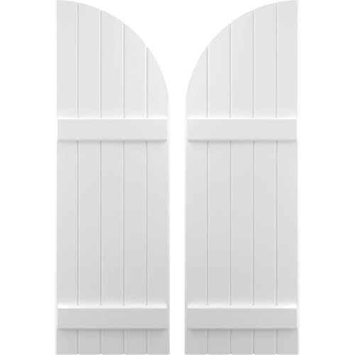 Ekena Millwork ARW101BQ518X62WHH Americraft Five 2 Exterior Real Wood Joined Board-n-Batten Shutters w/Arch Top (Per Pair), 62-in. H, White