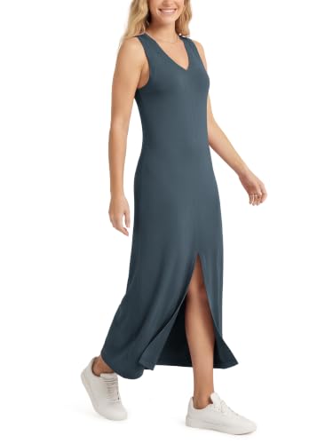 Image of ODODOS Modal Soft Front Split Midi Dress for Women, V Neck Sleeveless Casual Summer Tank Dress