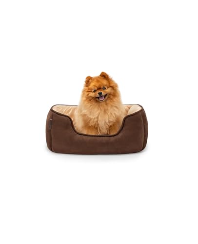 lionto Letto per cani 2 in 1 con ingresso confortevole, accogliente cuccia reversibile per cani e gatti, 60x50 cm, cuscino per cani in similpelle facile da pulire, marrone/beige