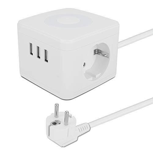 Steckdosenleiste, 2 Fach + 3 USB mit Ladefunktion Mehrfachsteckdose, Dimmbar Nachttischlampe Steckdose mit Schalter für Büro, Hause und Reisen,