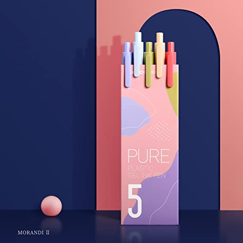 Image of KaCo Pack of 5 Pieces Colored Ink Pens Retractable Cute Pens for Note Taking 0.5mm Fine Point (Morandi II)